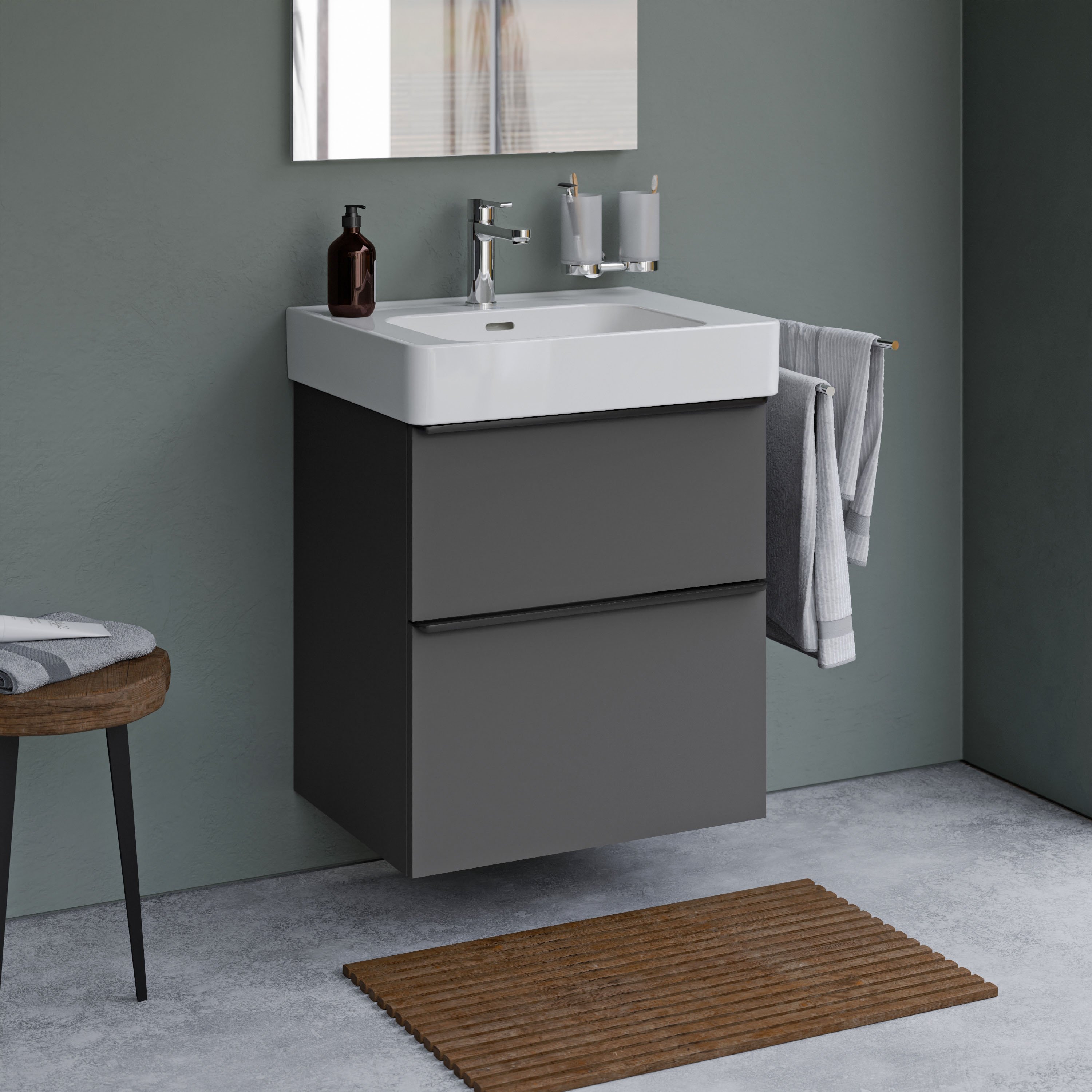 Duravit Soleil Badmöbel-Set mit Griffleiste inkl. Waschbecken, mit 2 Auszügen, 60 cm - Farbe wählbar