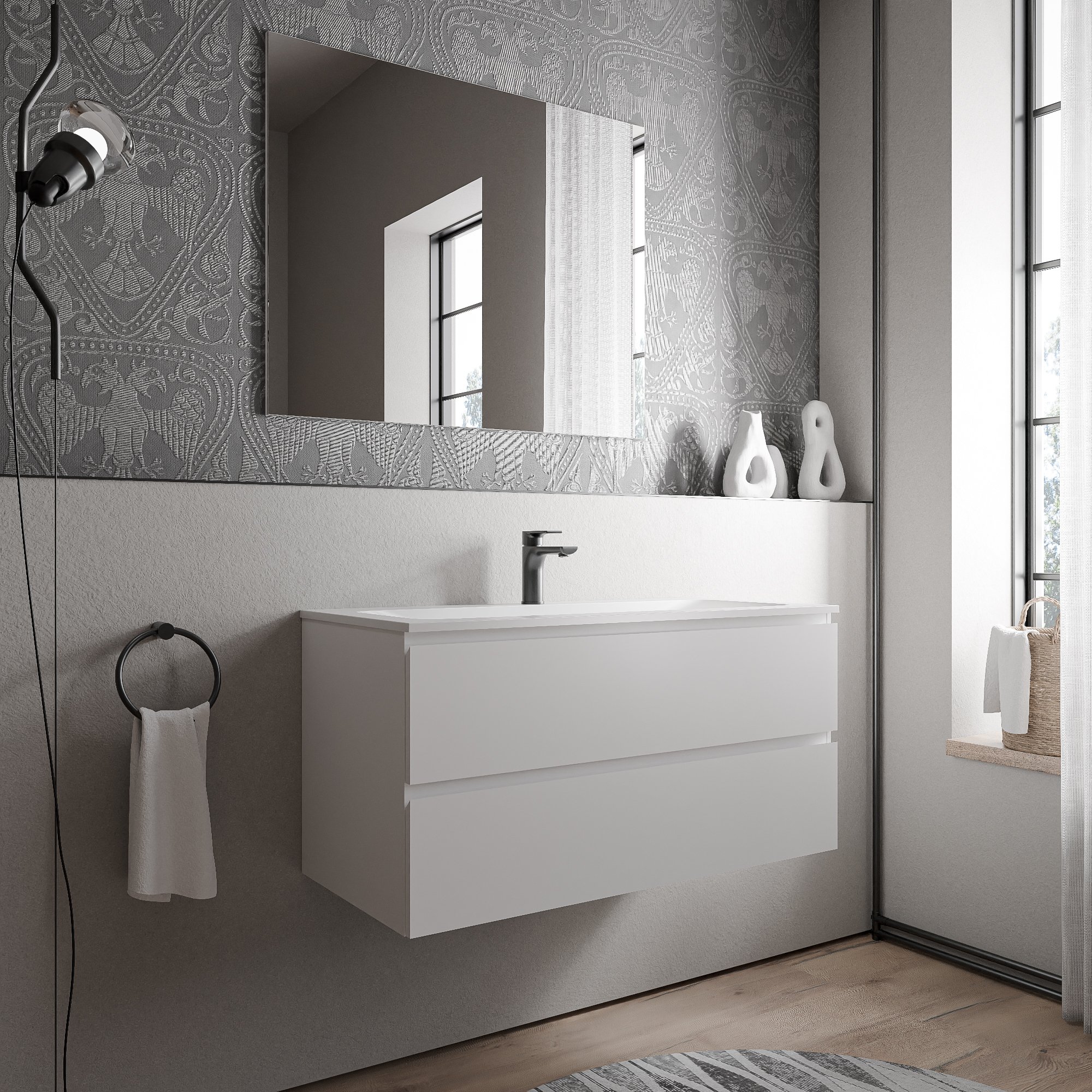 Unterschrank AVA 100 cm mit Mineralguss Waschbecken CREAM - Farbe wählbar