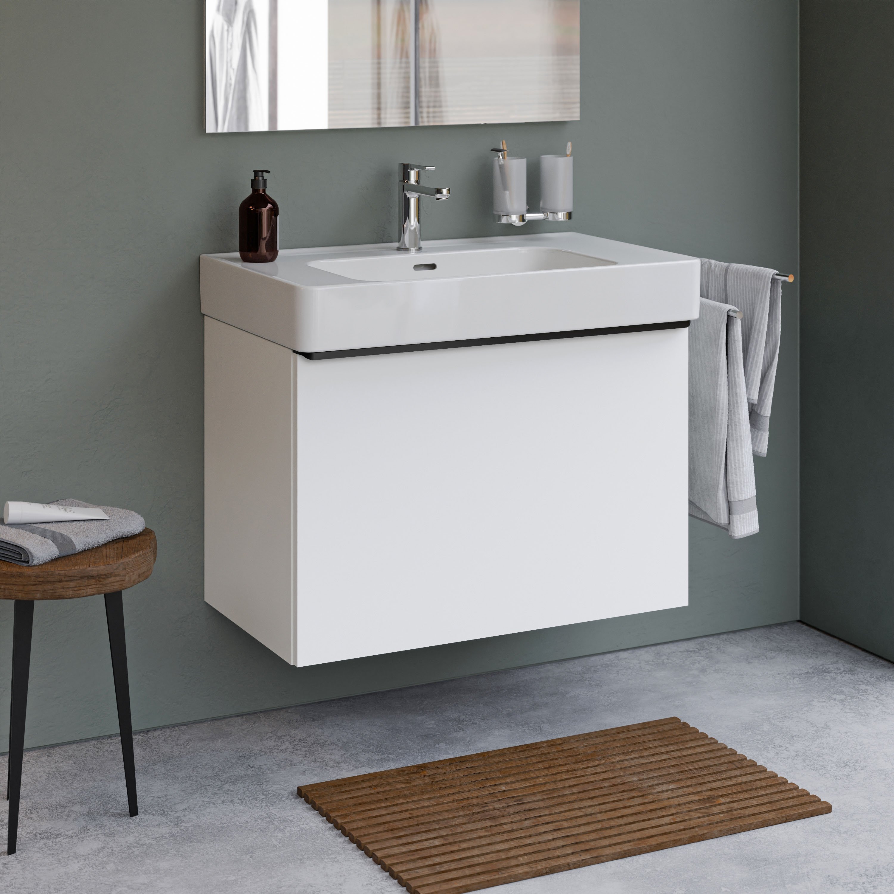 Duravit Soleil Badmöbel-Set mit Griffleiste inkl. Waschbecken, mit 1 Auszug, 80 cm - Farbe wählbar