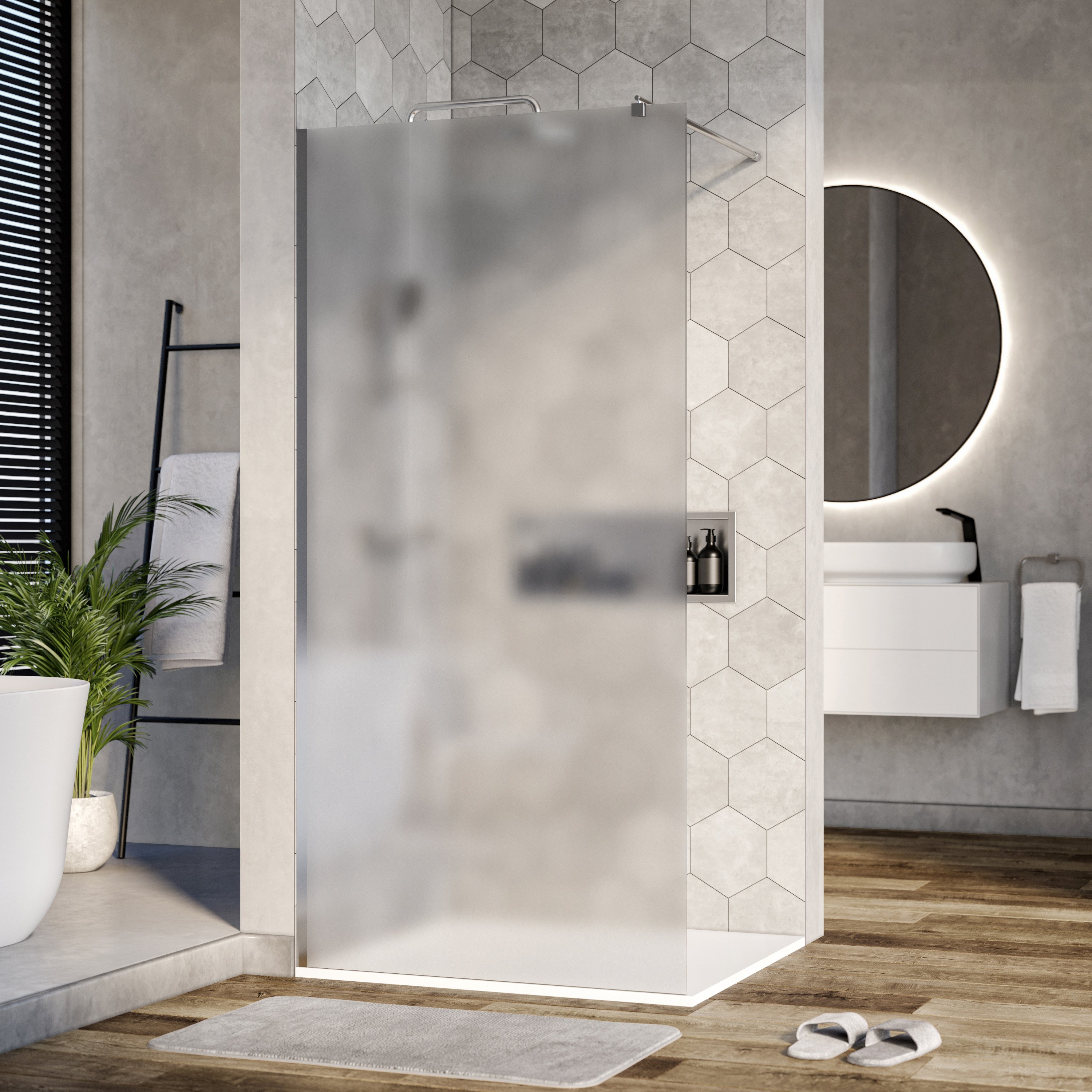 Duschabtrennung Walk-In Nano Echtglas EX101 - Milchglas - 10 mm - Wandprofil Chrom - Breite wählbar