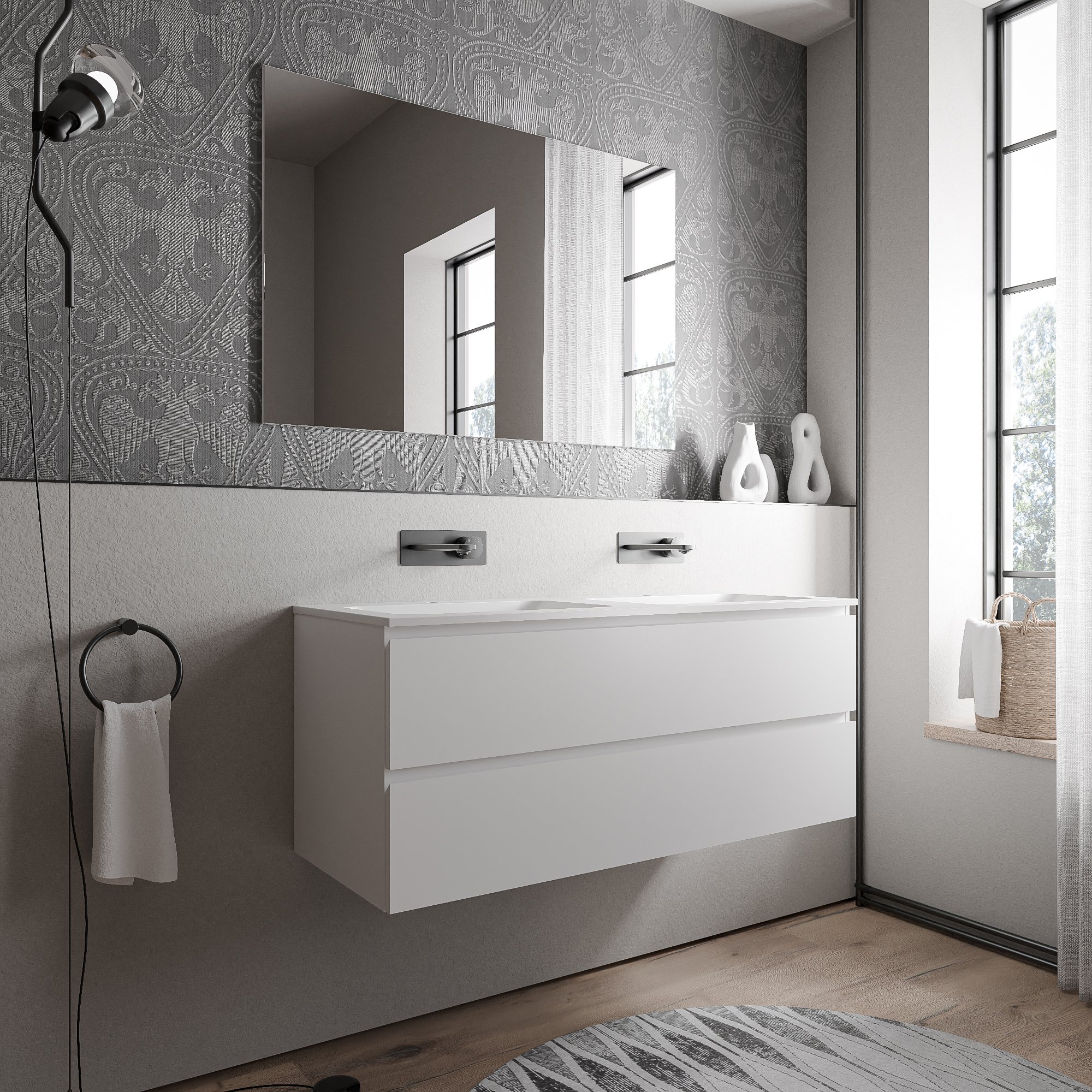 Unterschrank AVA 120 cm mit Mineralguss Waschbecken CREAM - Farbe wählbar