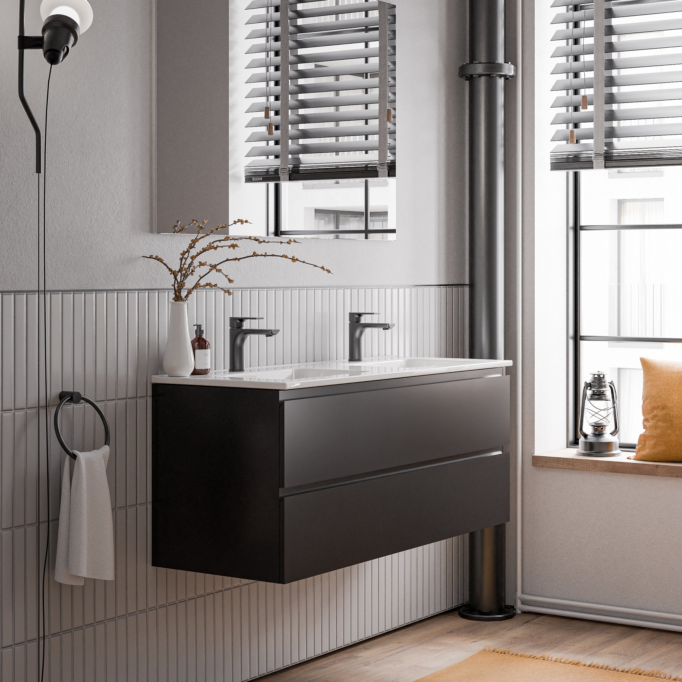 Unterschrank AVA 120 cm mit Keramik Waschbecken - Farbe wählbar
