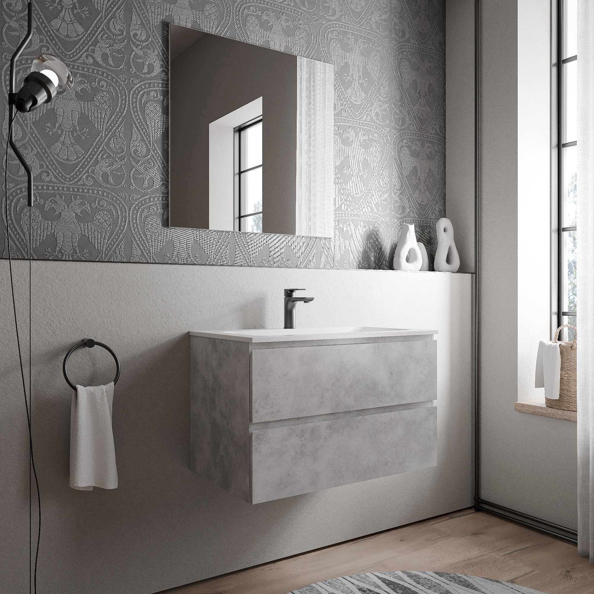 Unterschrank AVA 80 cm mit Mineralguss Waschbecken CREAM - Farbe wählbar