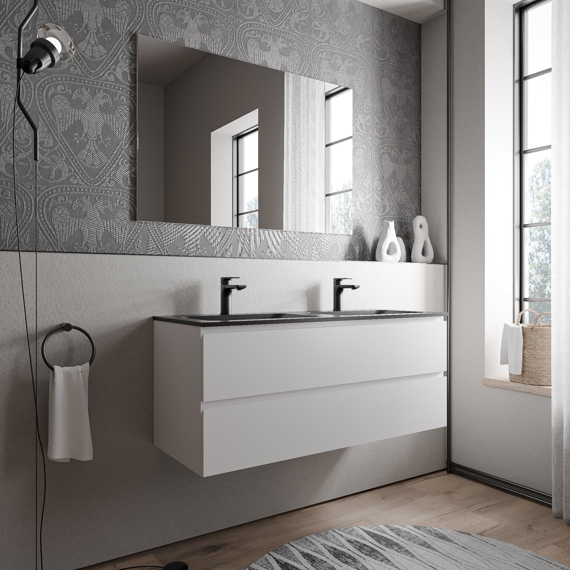 Unterschrank AVA 120 cm mit Mineralguss Waschbecken BRUXELLES - Farbe wählbar