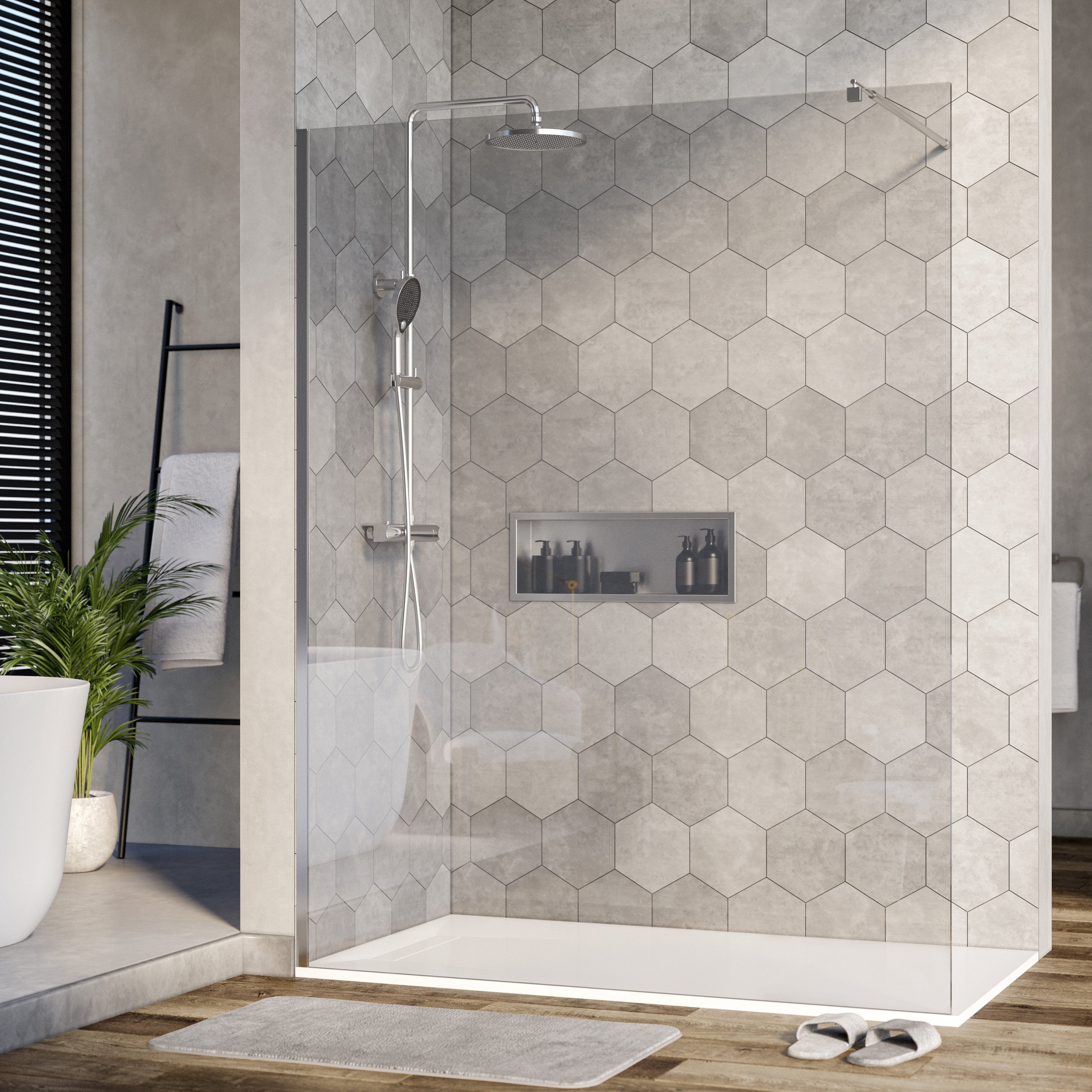 Duschabtrennung Walk-In Nano Echtglas EX101 - Klarglas - 10mm - Breite wählbar