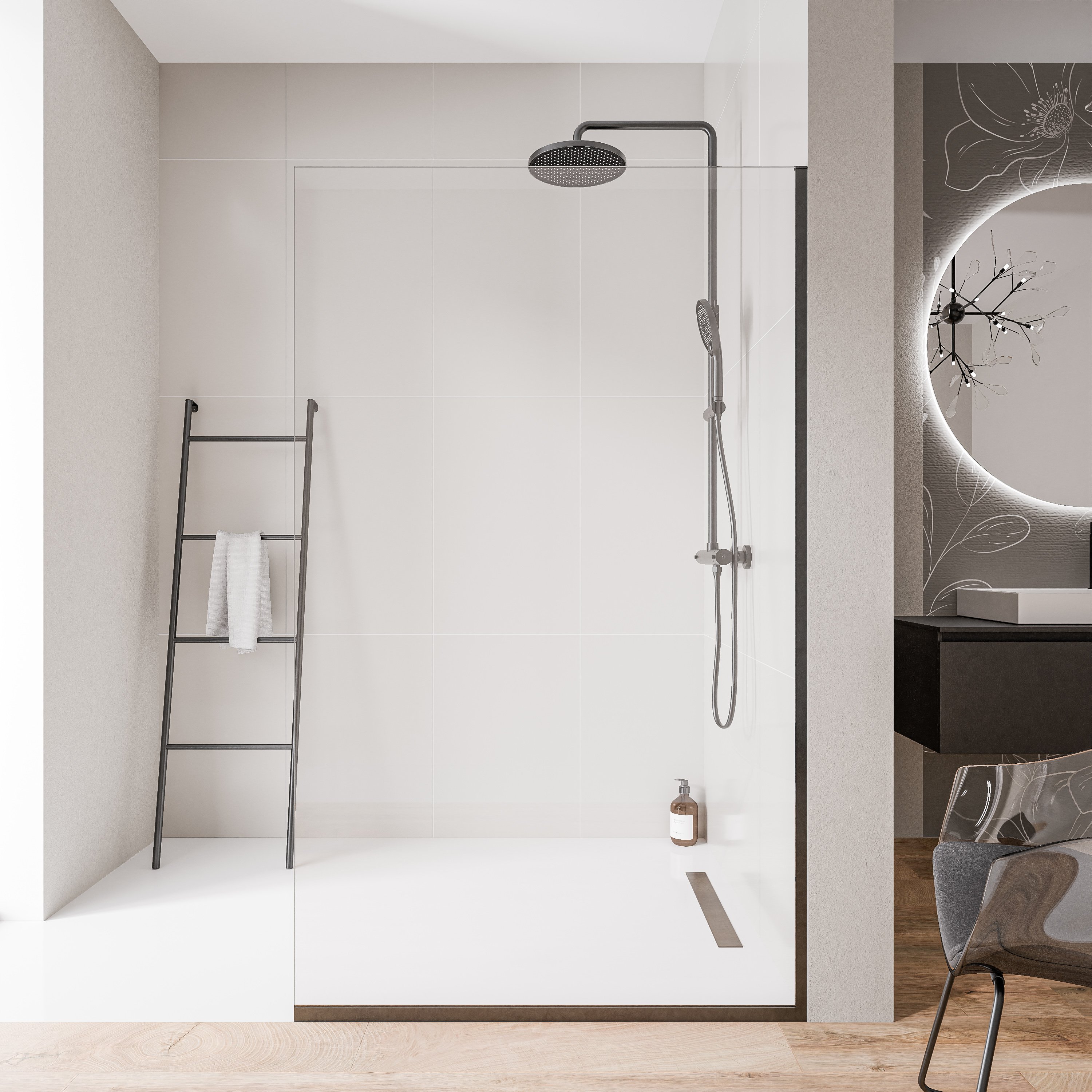 Walk-In 10 mm Nano Klarglas EX102 - 1 Glaswand & Edelstahlprofile - Schwarz matt - Breite wählbar