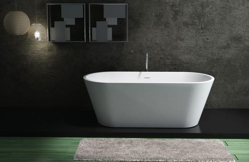 Freistehende Badewanne ALMERIA STONE aus Mineralguss - 170 x 80 cm - Weiß - Zubehör optional