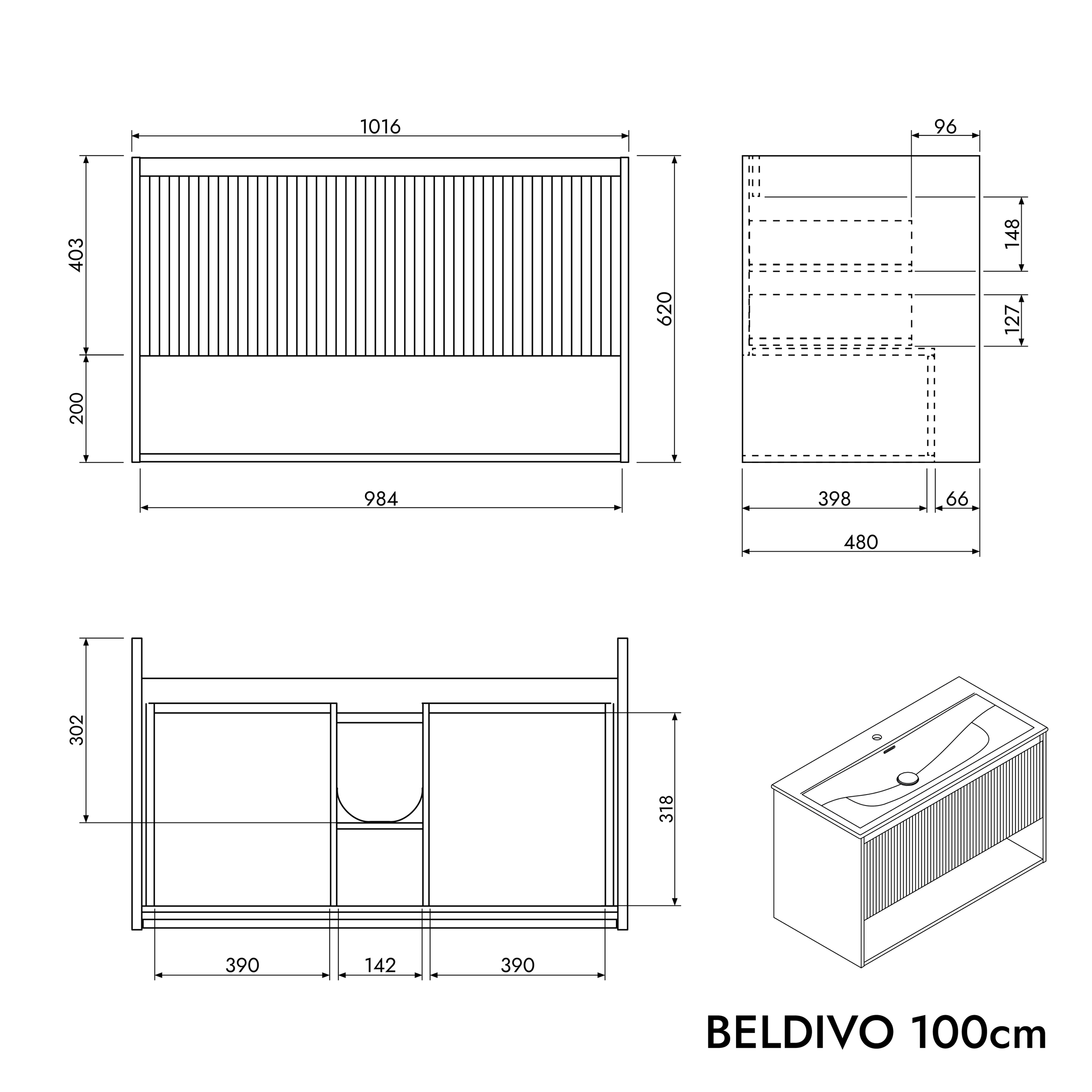 Badmöbel-Set BELDIVO 100 cm mit Waschbecken