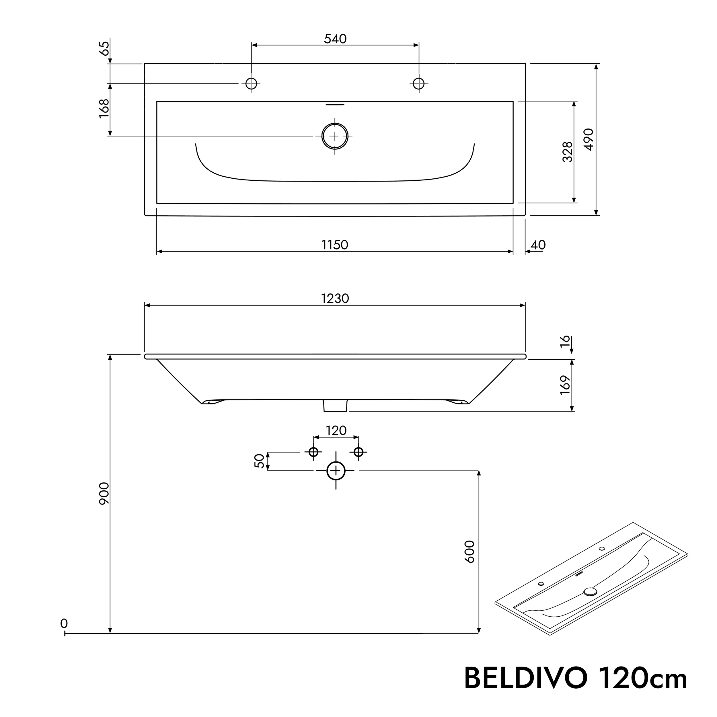 Badmöbel-Set BELDIVO 120 cm mit Waschbecken
