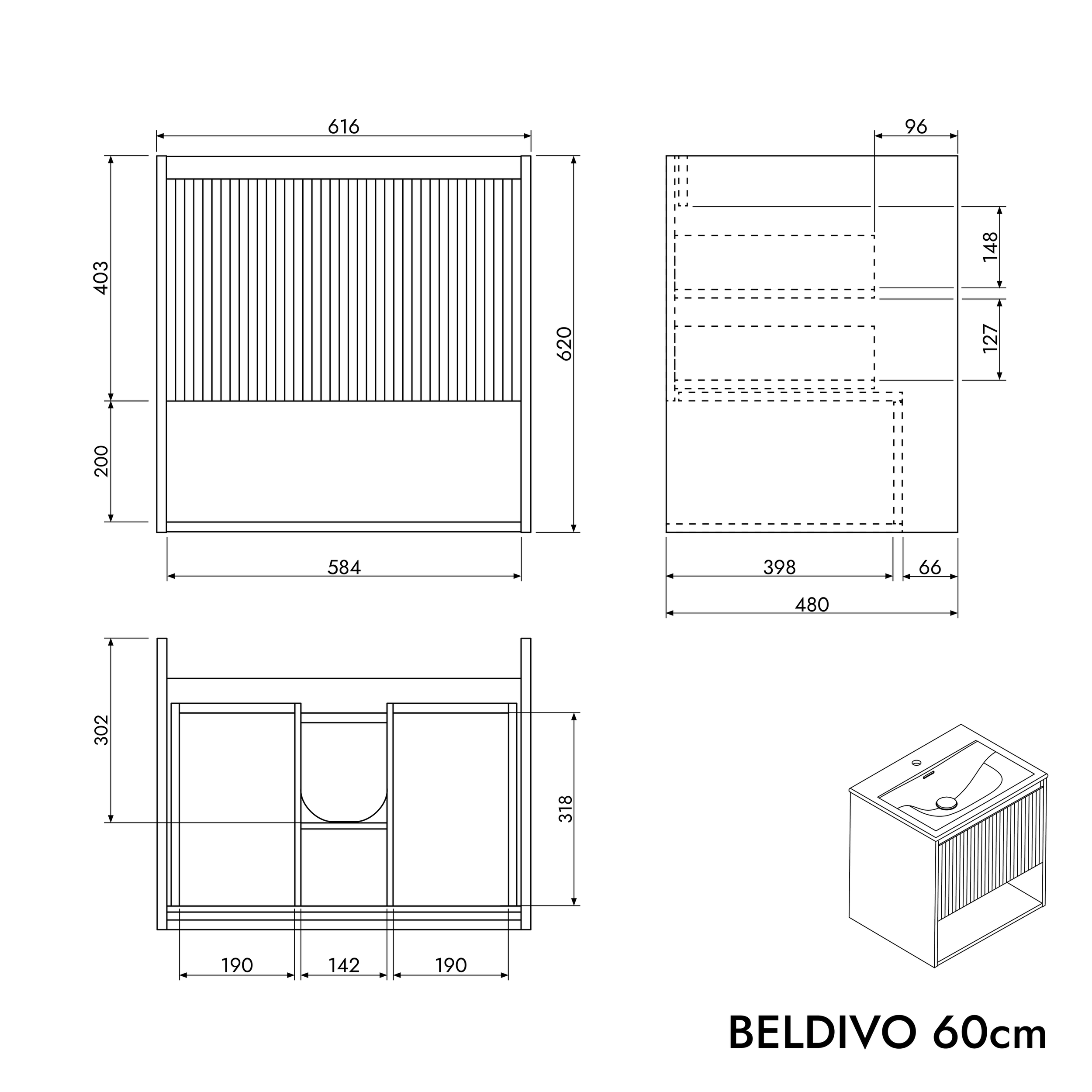 Badmöbel Set BELDIVO 60 cm mit Waschbecken