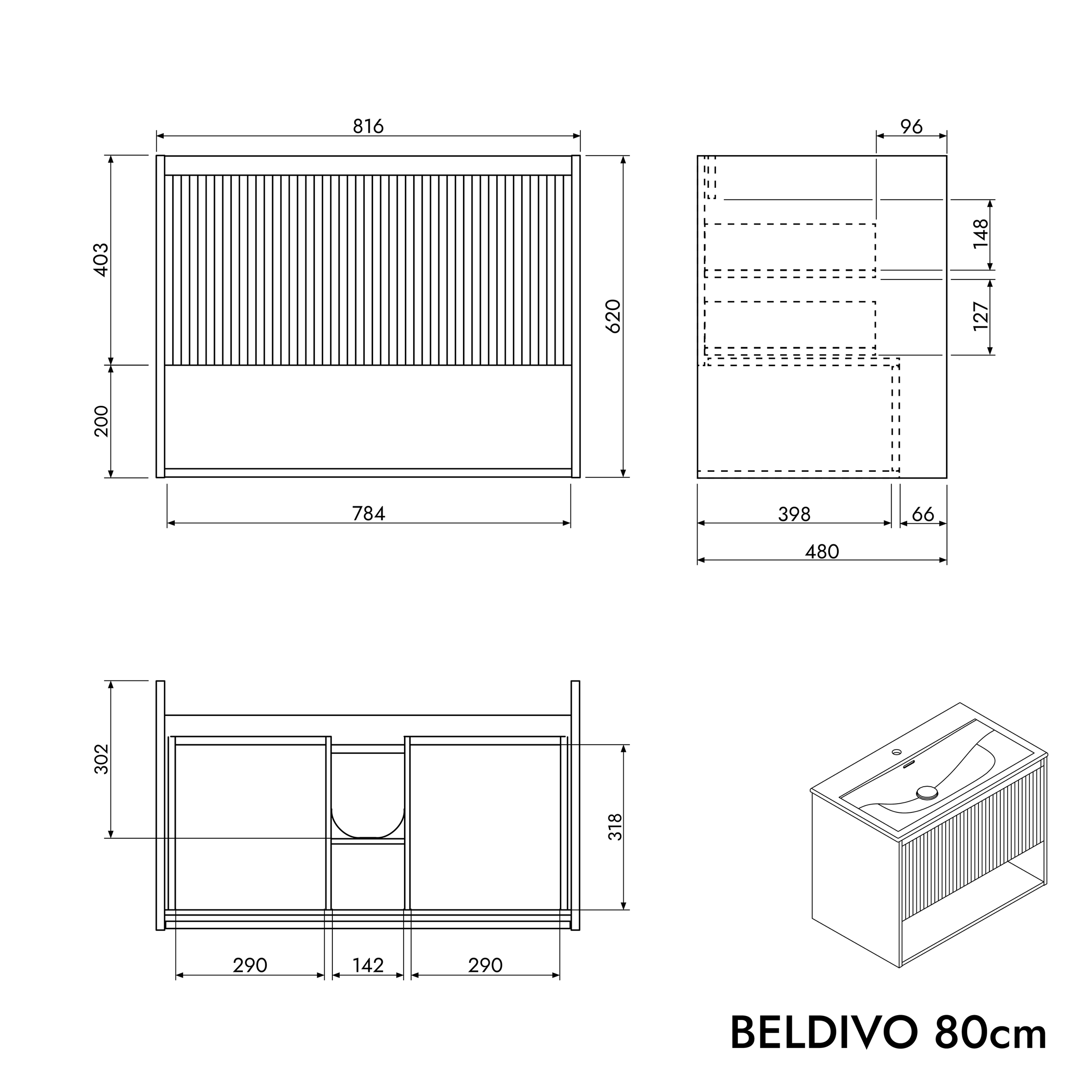 Badmöbelset BELDIVO 80 cm mit Waschbecken