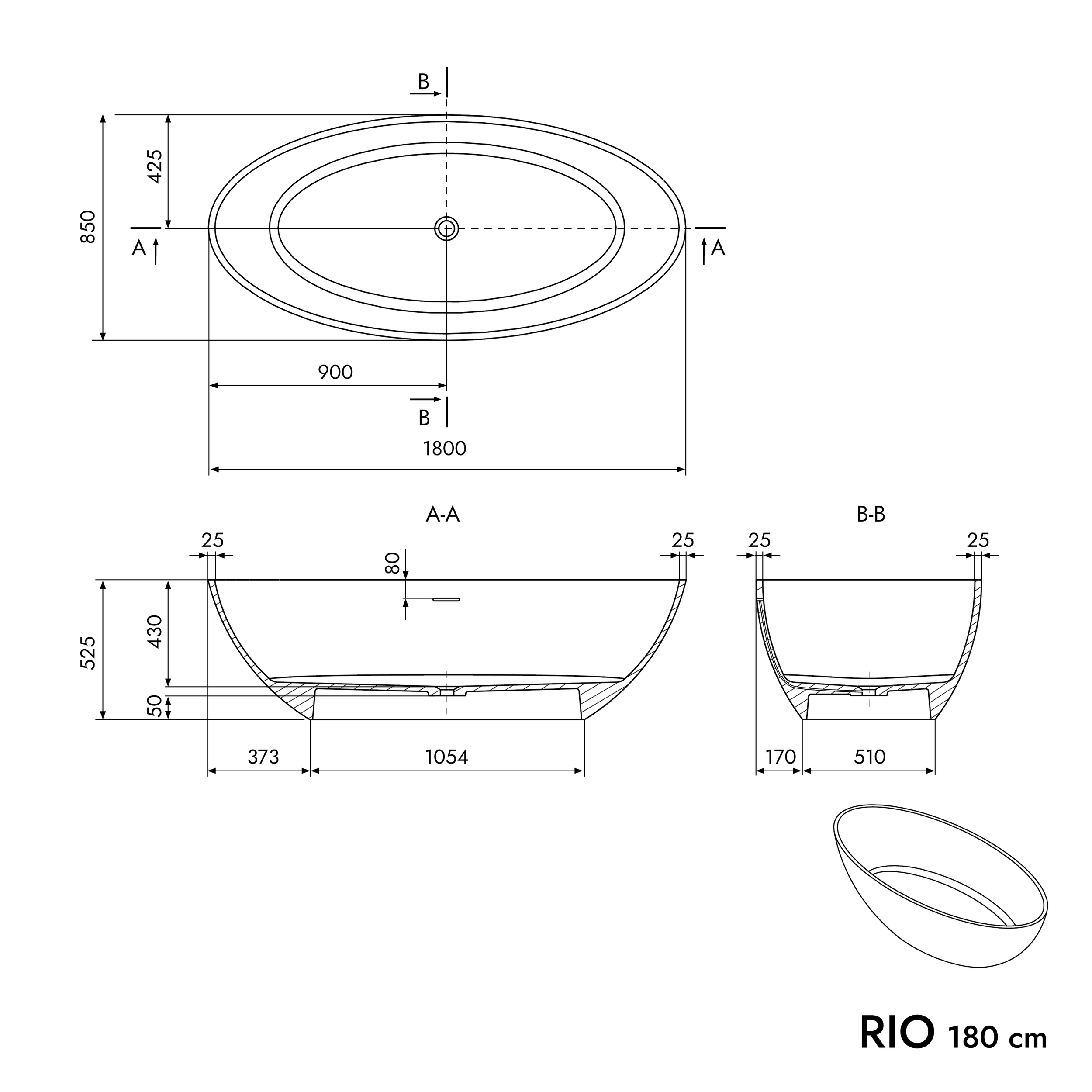 Freistehende Badewanne RIO STONE