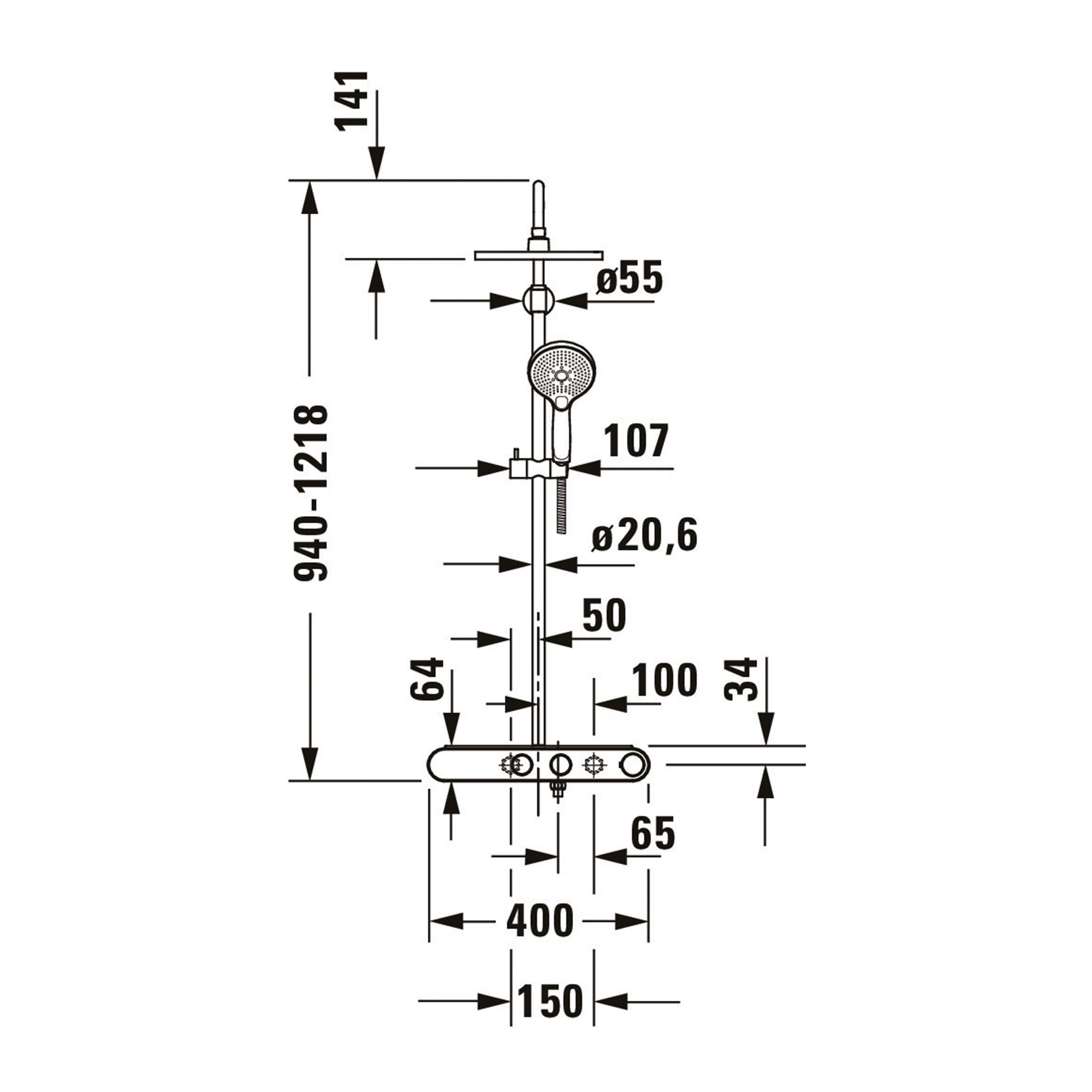 Duravit Shower System mit Thermostat und Glasablage