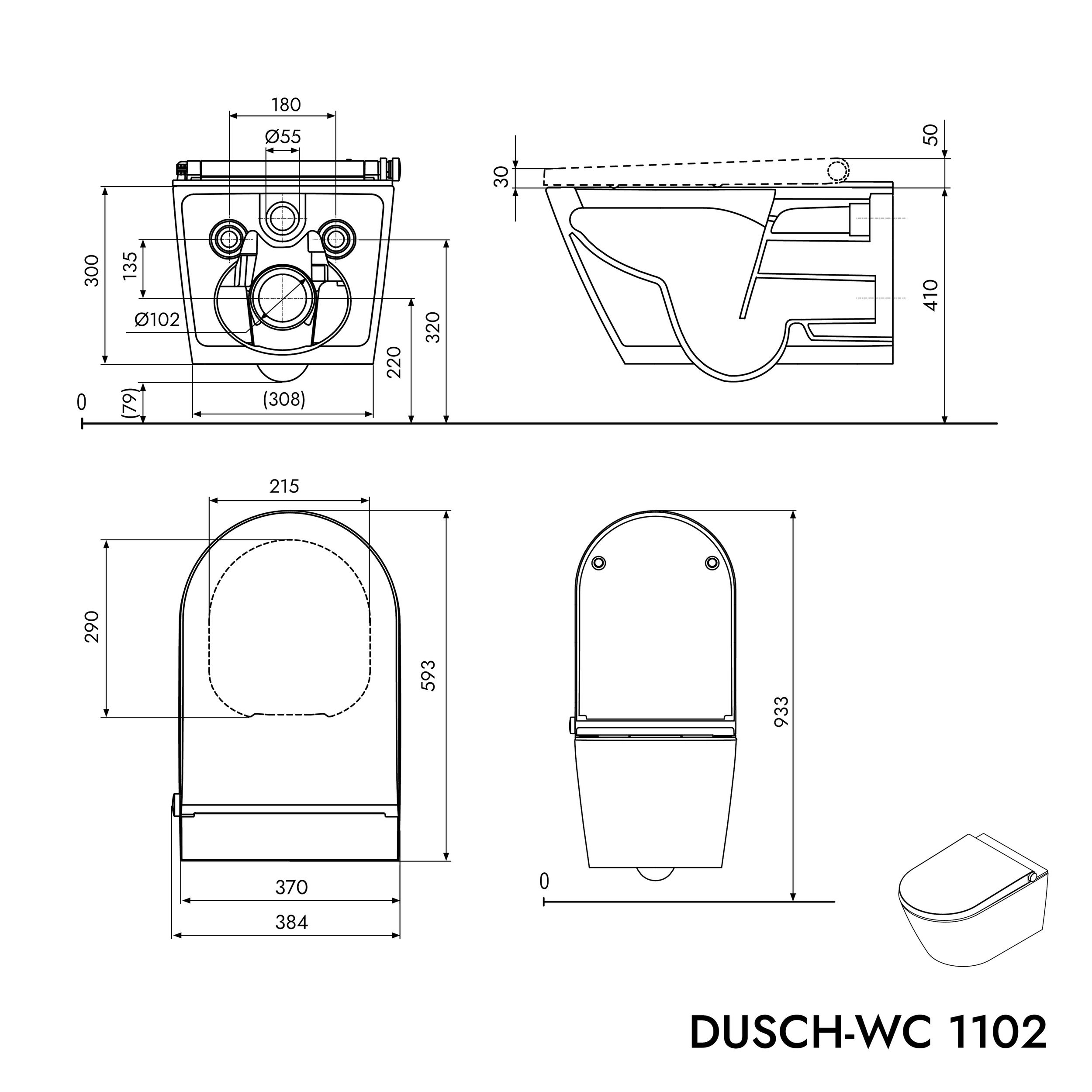 Dusch-WC Komplettset PREMIUM 1102 mit Geberit Duofix Vorwandelement