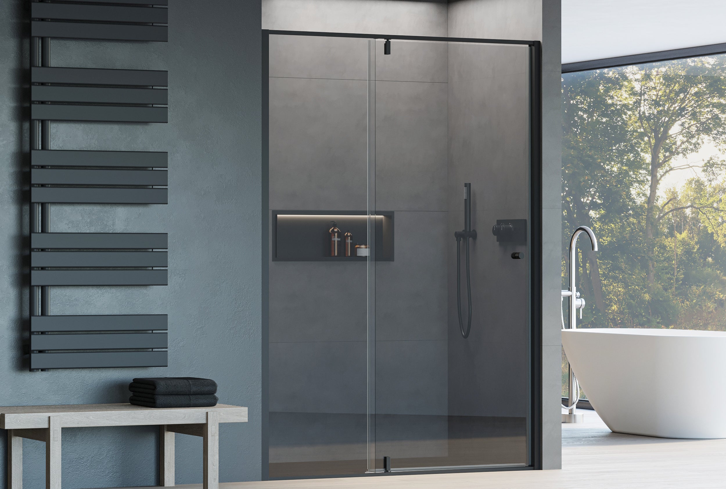Nischendusche mit Drehtür an Festfeld NT606 - FLEX