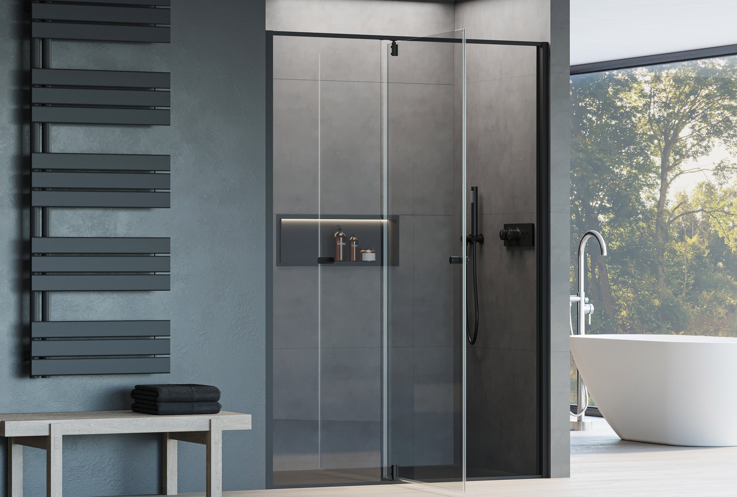 Nischendusche mit Drehtür an Festfeld NT606 - FLEX