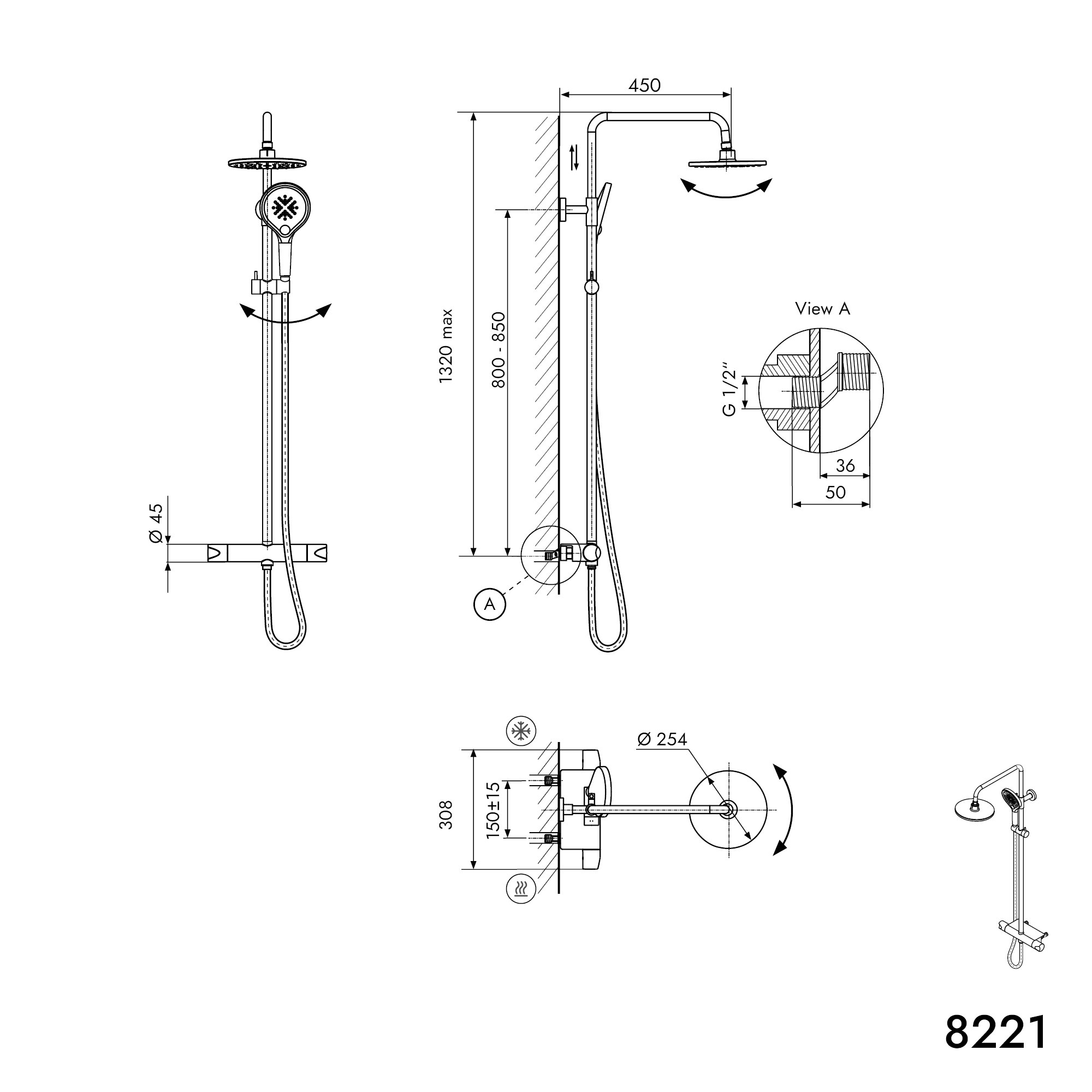 Duschsäule Thermostat 8221 PRO