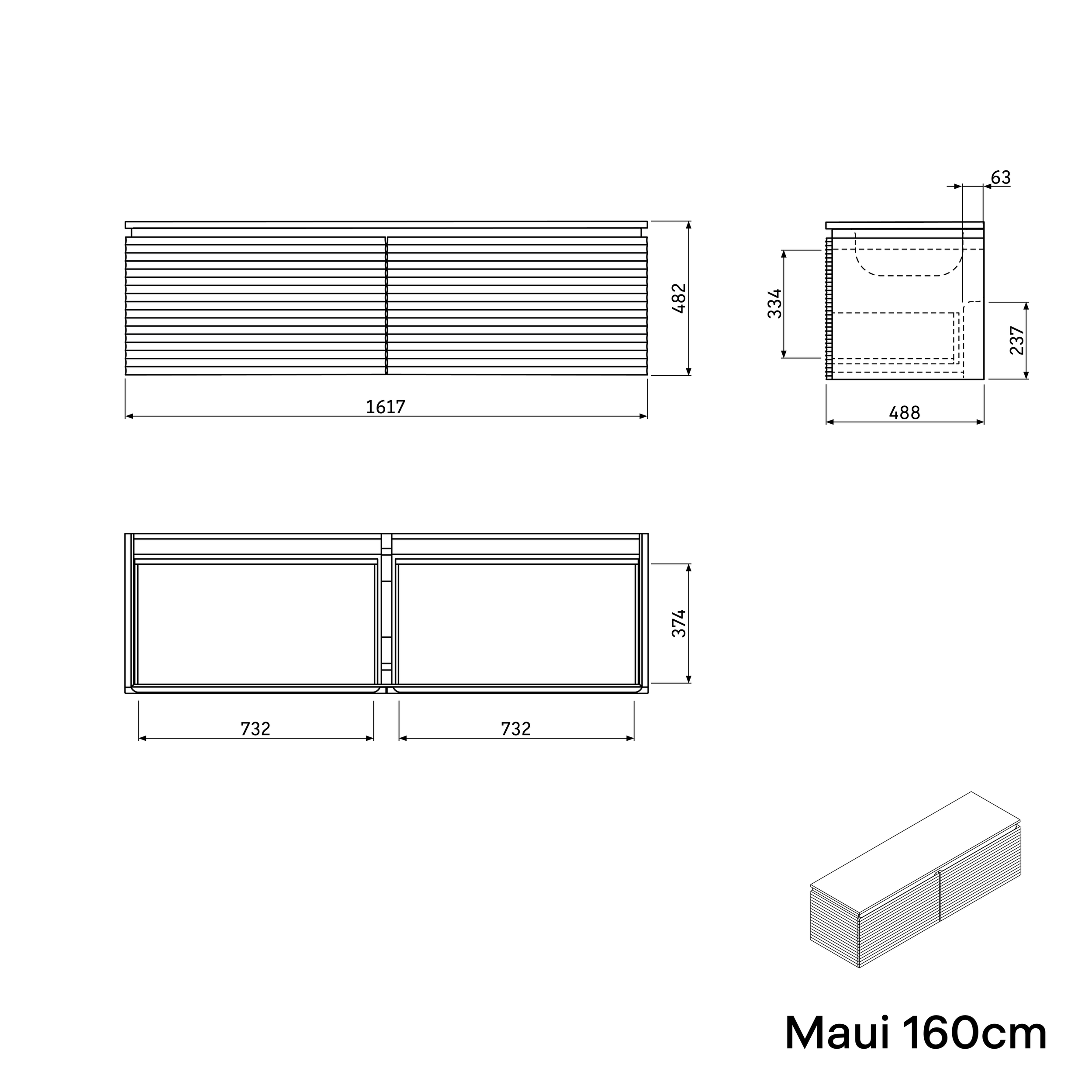 Waschbeckenunterschrank MAUI 160 cm