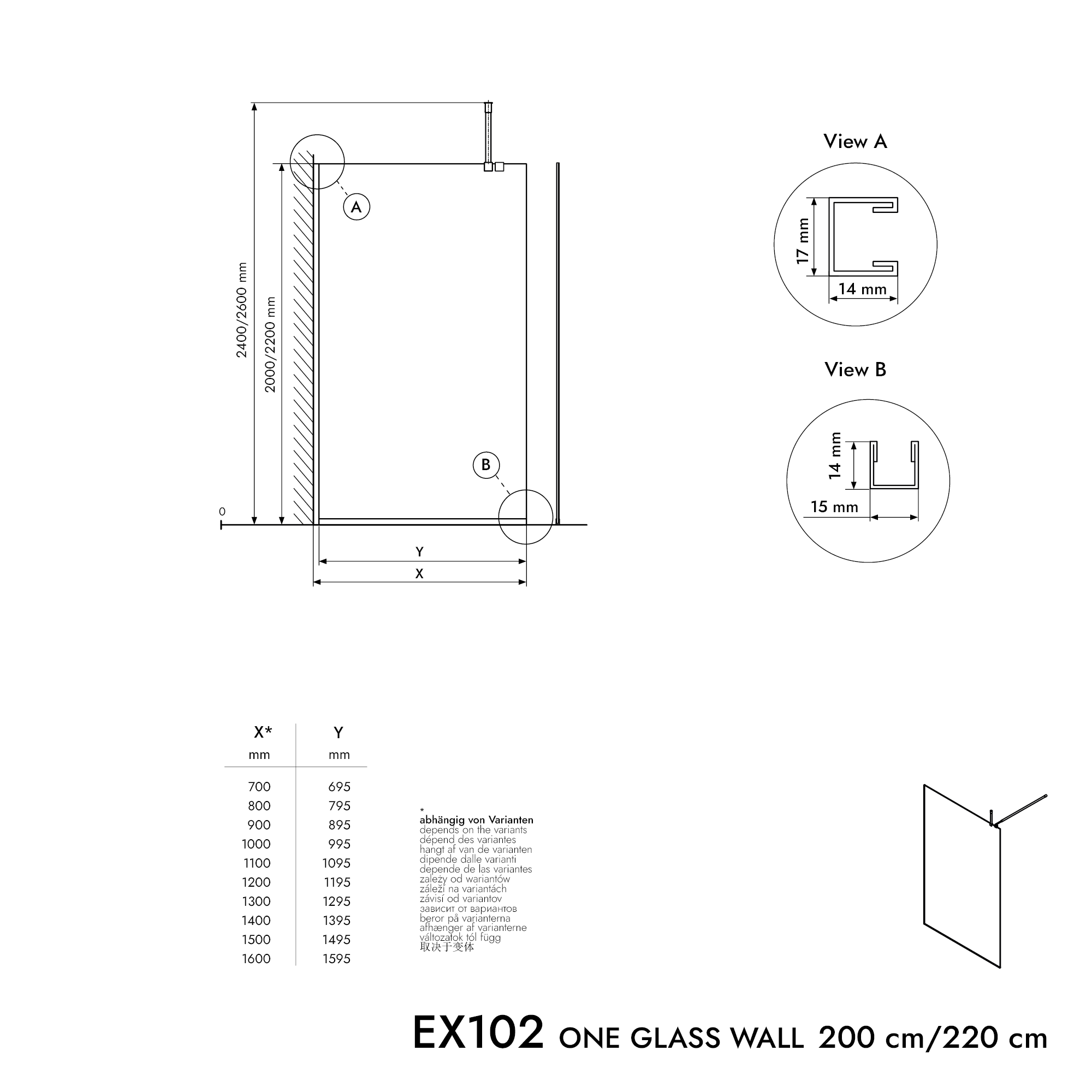 Walk-In 10 mm Nano Graues Glas EX102