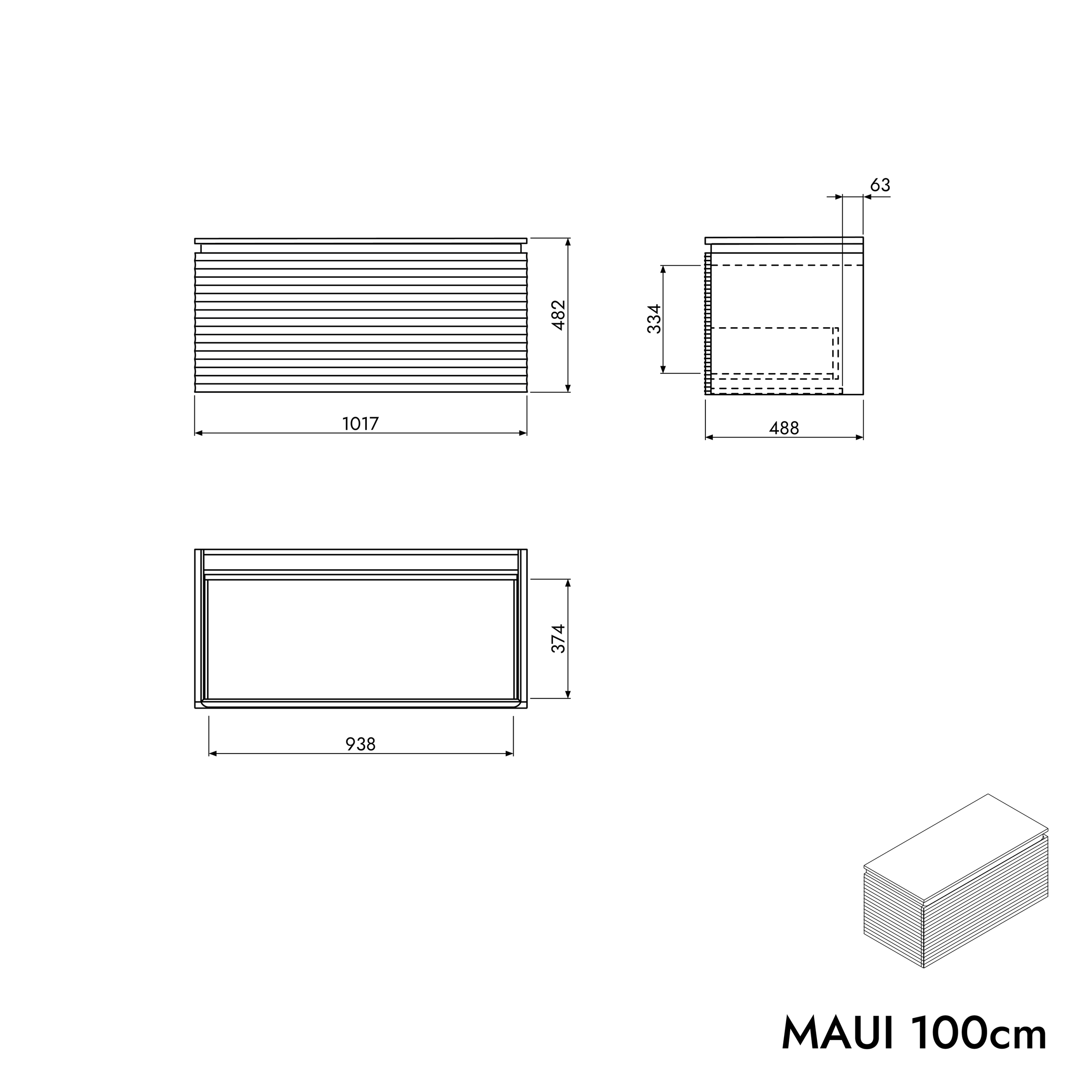 Waschbeckenunterschrank MAUI 100 cm