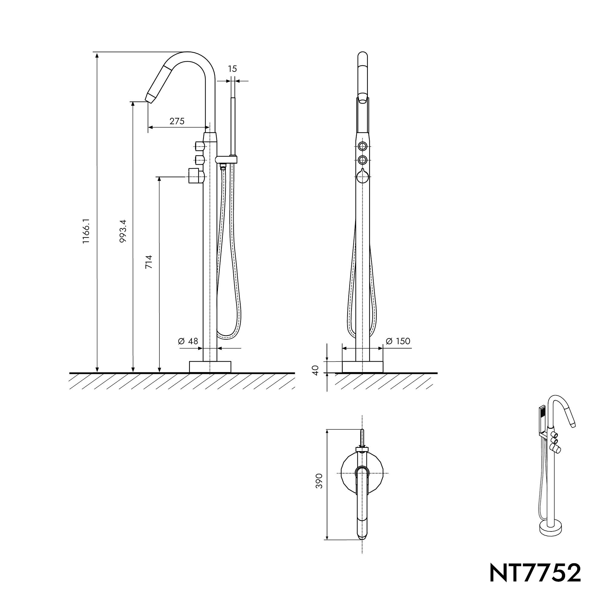 Standarmatur freistehende Wannenarmatur NT7752