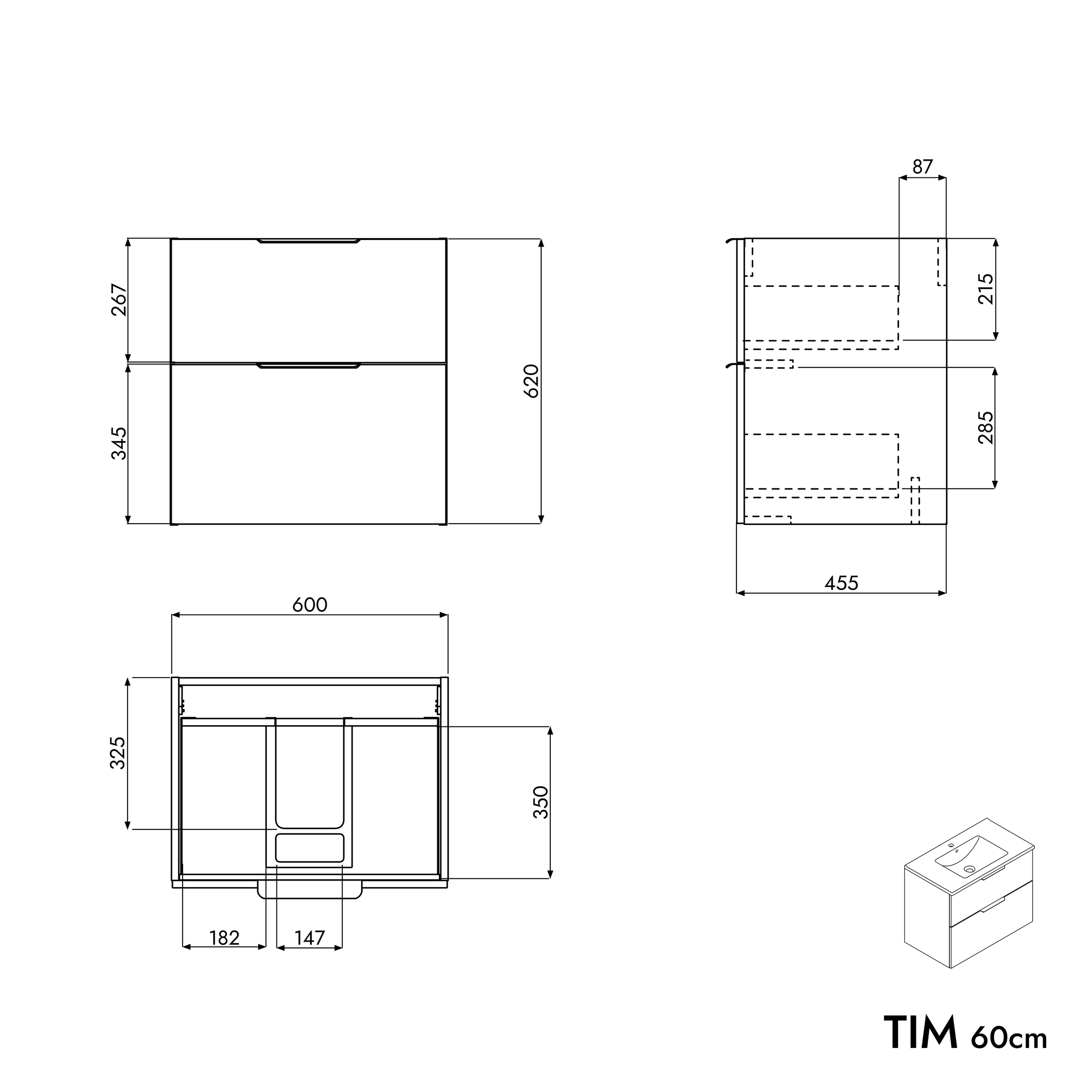 Badmöbel Set TIM 60 cm mit Waschbecken